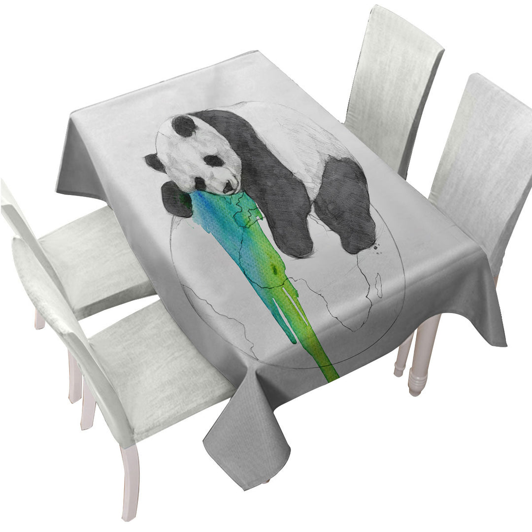 Custom table cloth with Brilliant Art Drawing Panda Sleeping on Earth