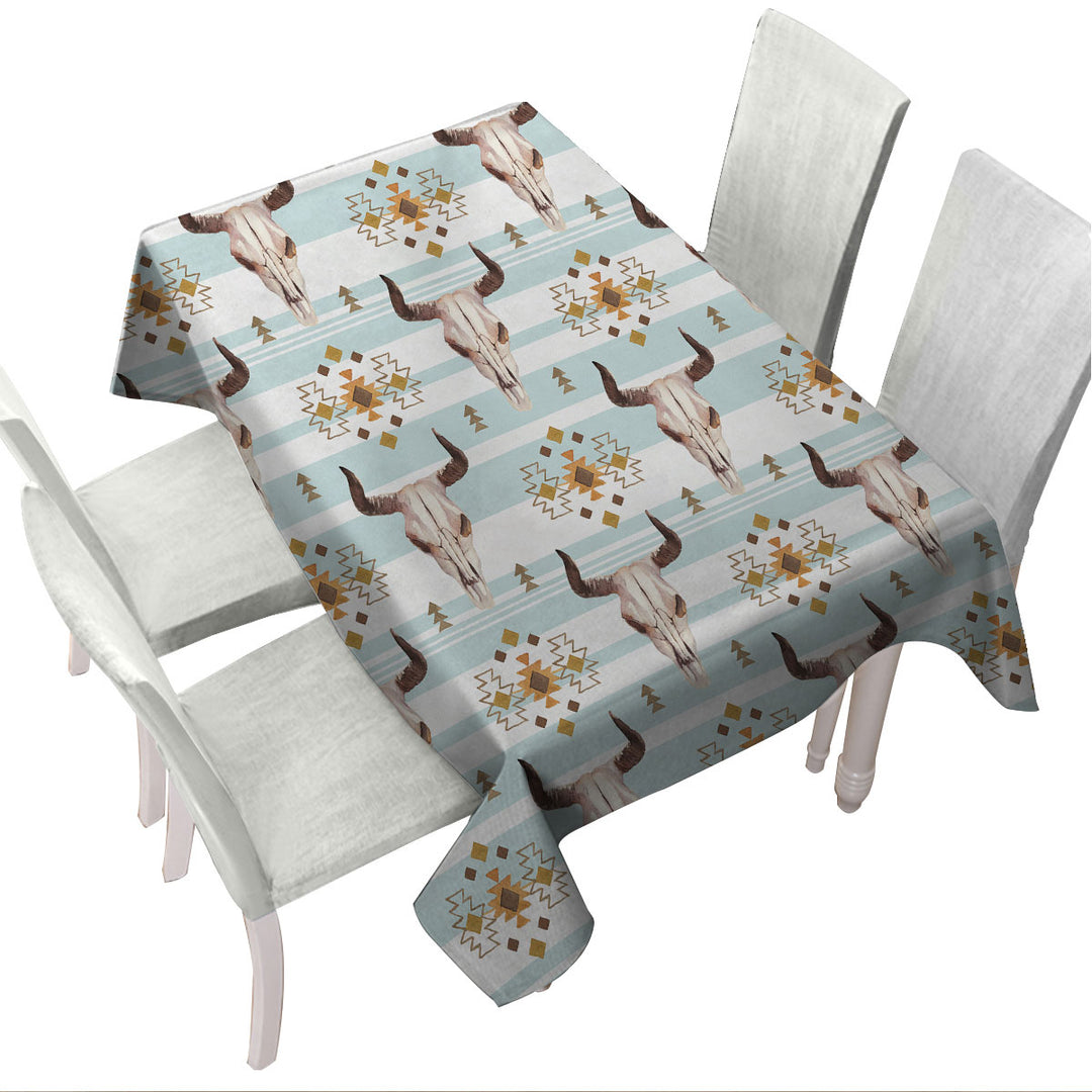 Custom table cloth with Bull Skull Pattern