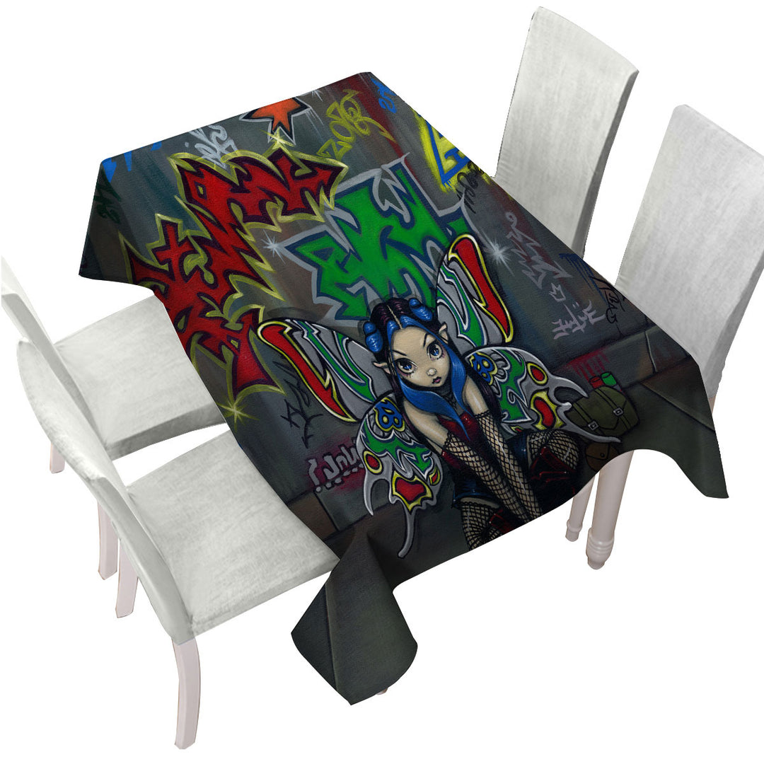Custom table cloth with Camouflage Urban Fairy in a Graffiti Alley
