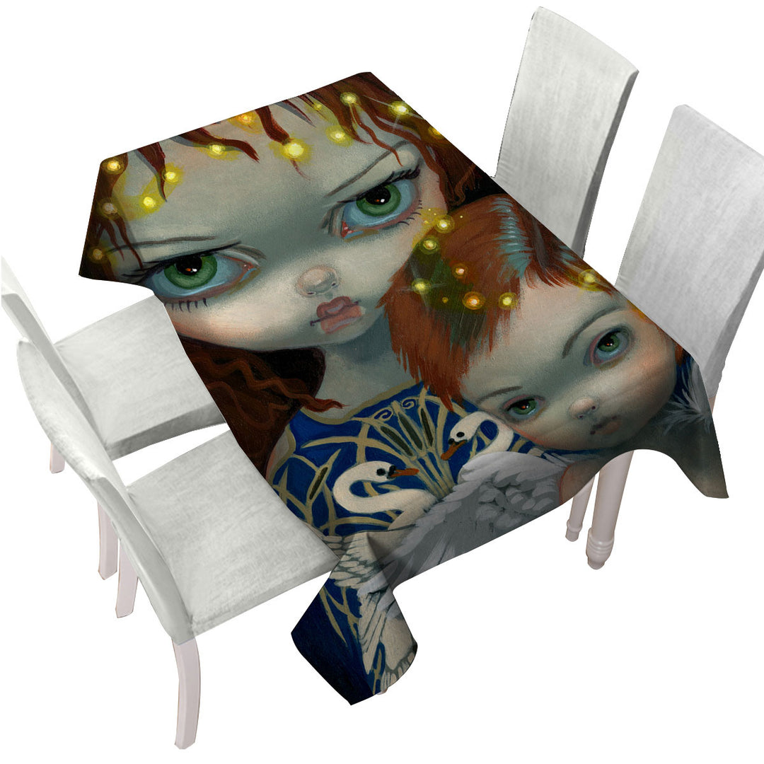 Custom table cloth with Celtic Fairytale Children of Lir