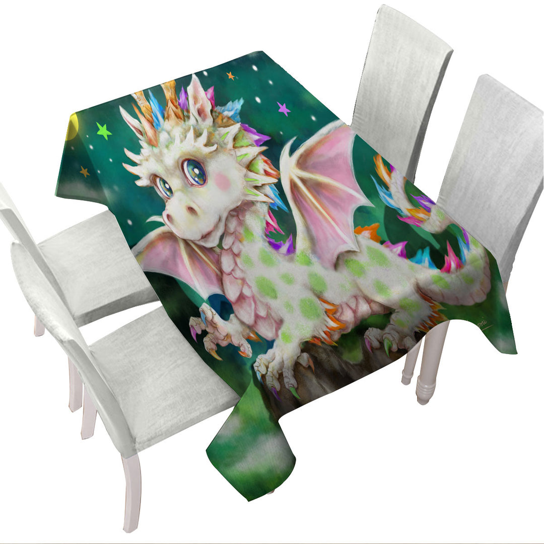 Custom table cloth with Colorful Stars Moon and Magical Dragon