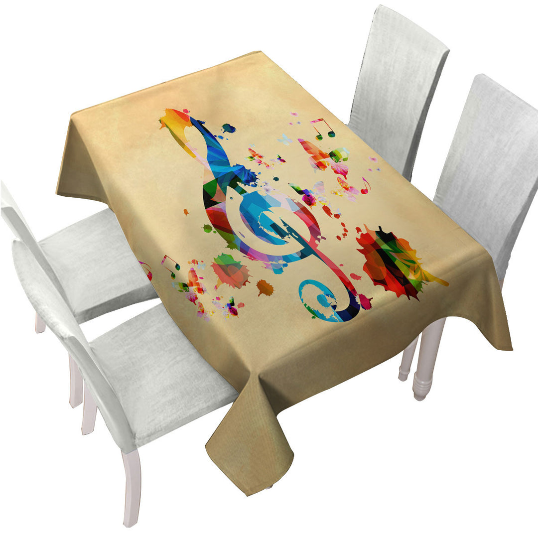 Custom table cloth with Colorful Treble Clef and Music Notes