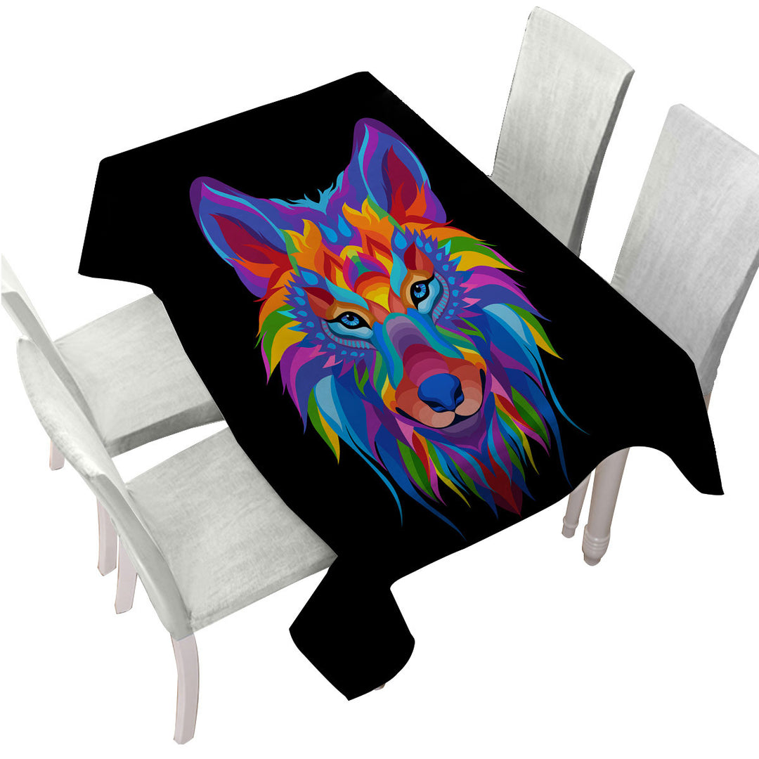 Custom table cloth with Colorful Wolf Face