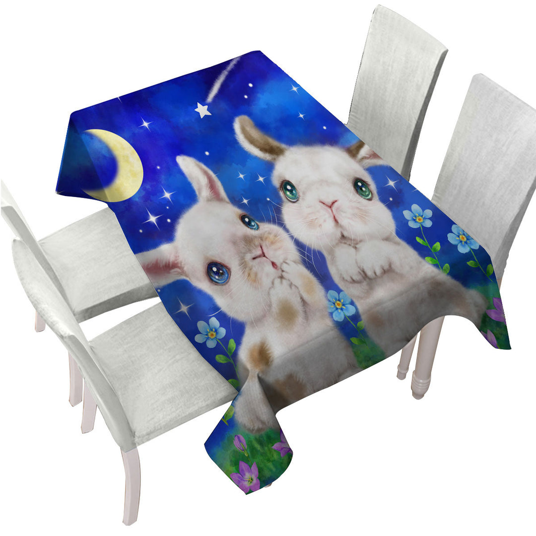 Custom table cloth with Cute Kids Art Designs Starry Night Bunnies
