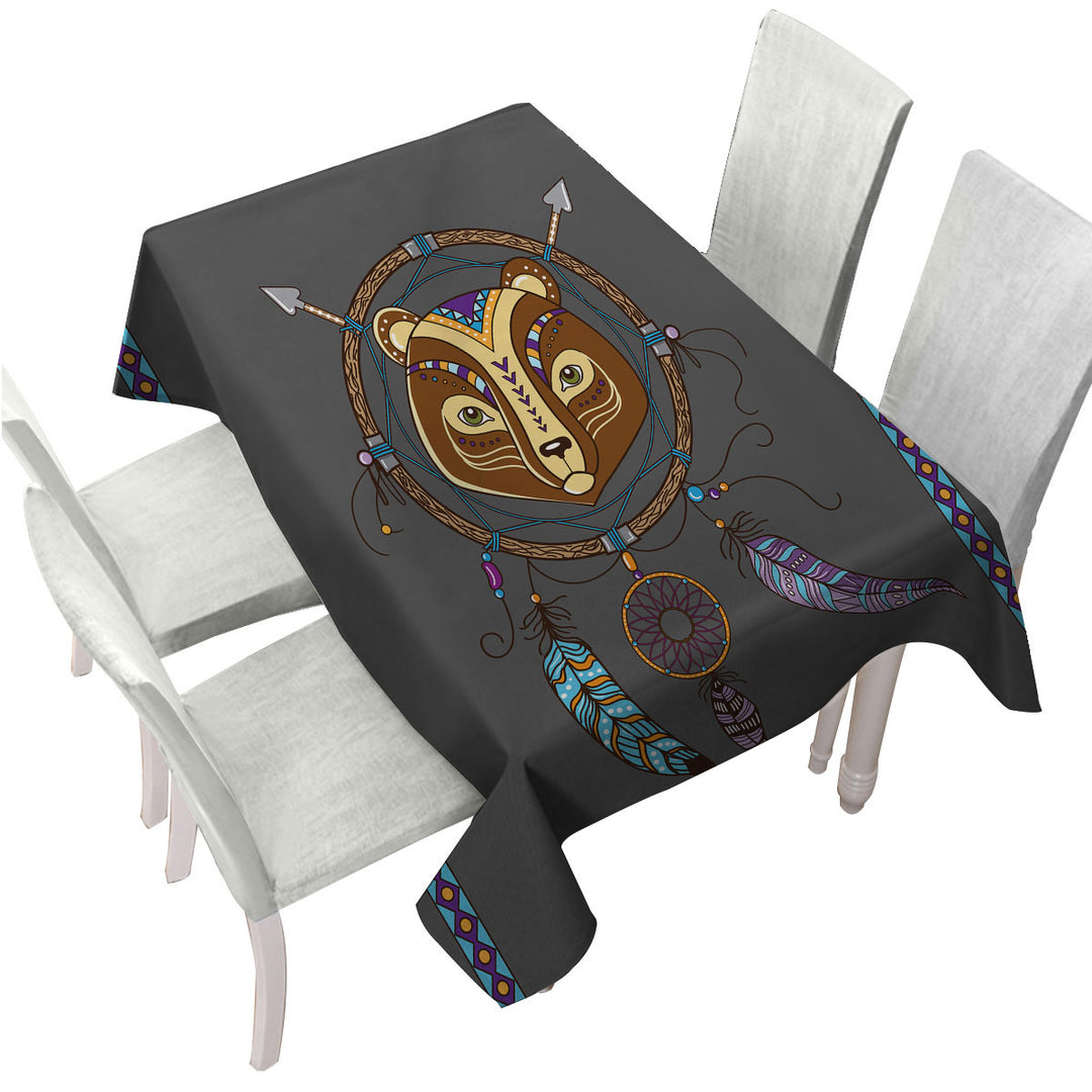Custom table cloth with Cute Native Bear Dream Catcher for Kids