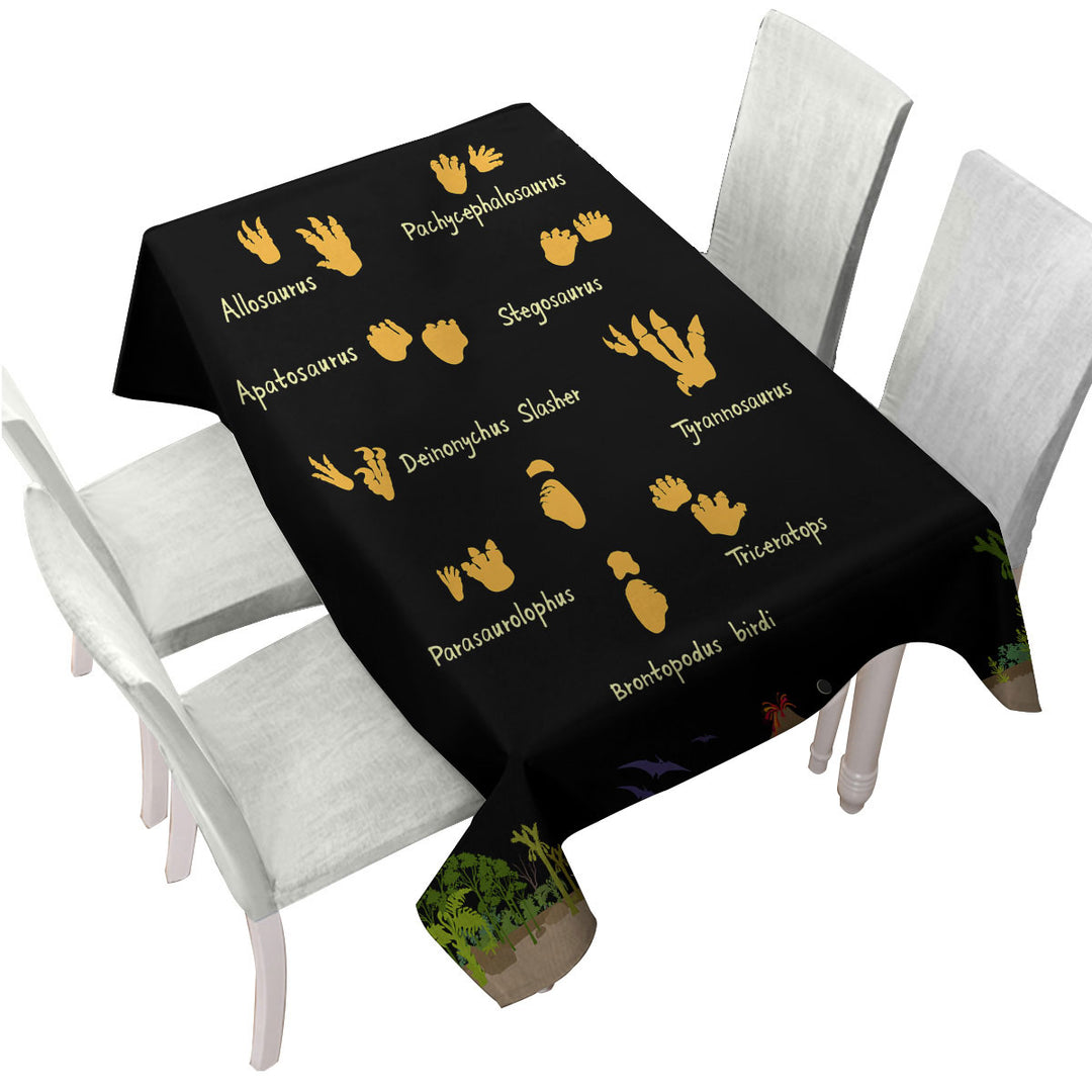 Custom table cloth with Dinosaurs World and Footprints Track