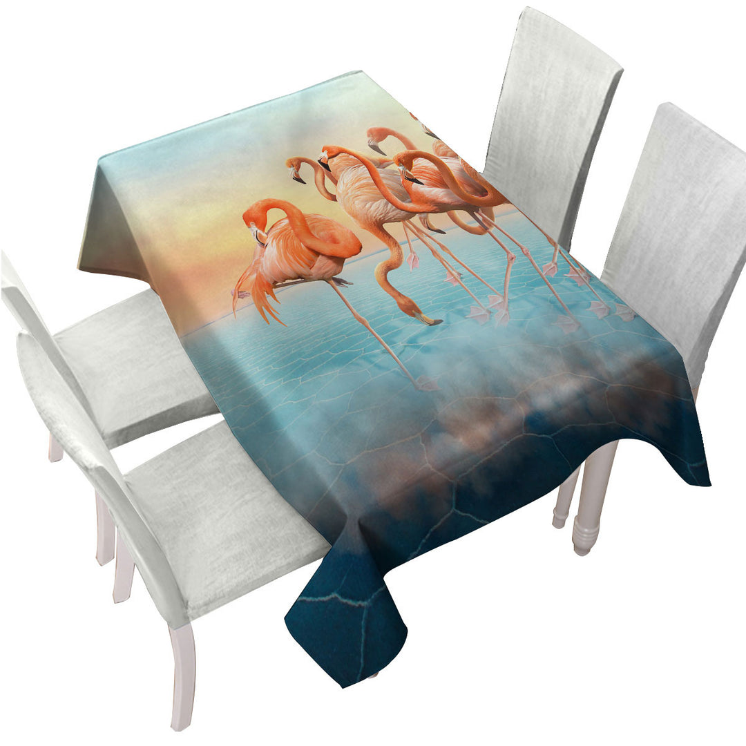Custom table cloth with Dry Lake Flamingos
