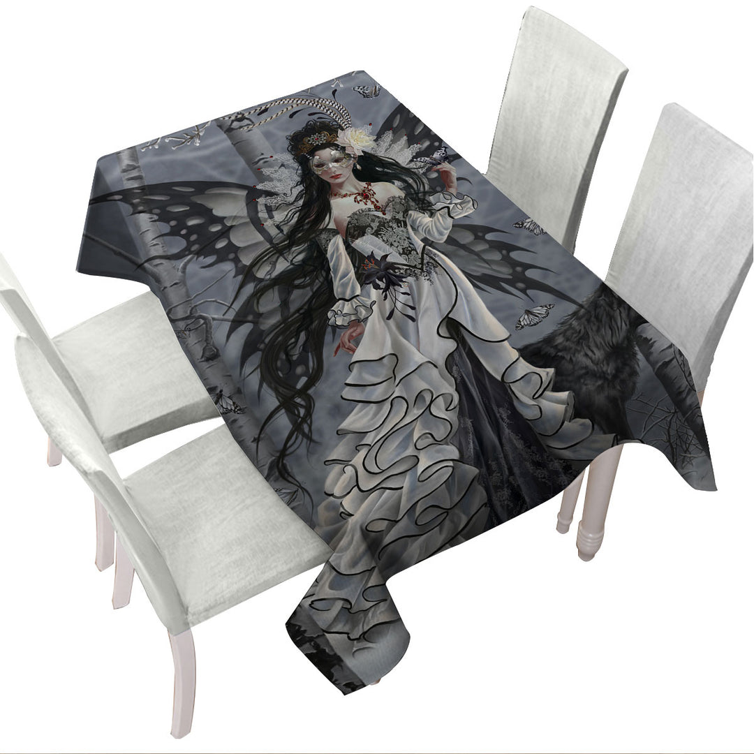 Custom table cloth with Fantasy Art Winter Fairy and Her Wolf