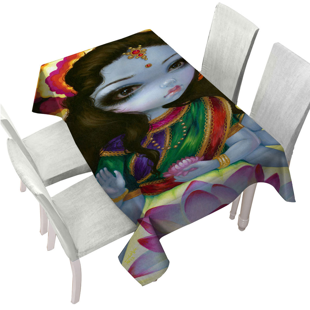 Custom table cloth with India and Hindu Art the Goddess Lakshmi