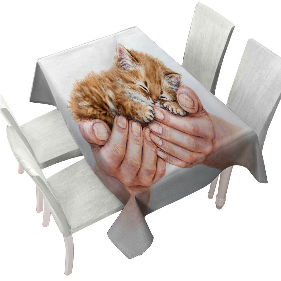 Custom table cloth with Inspiring Cat Art Drawings Embrace Kitten