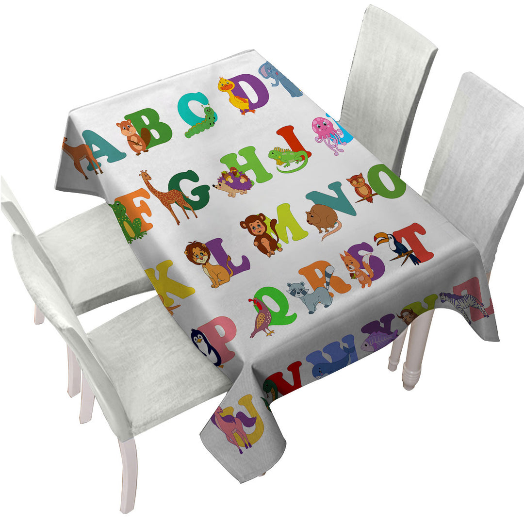 Custom table cloth with Kids Alphabet Animals Cute Characters