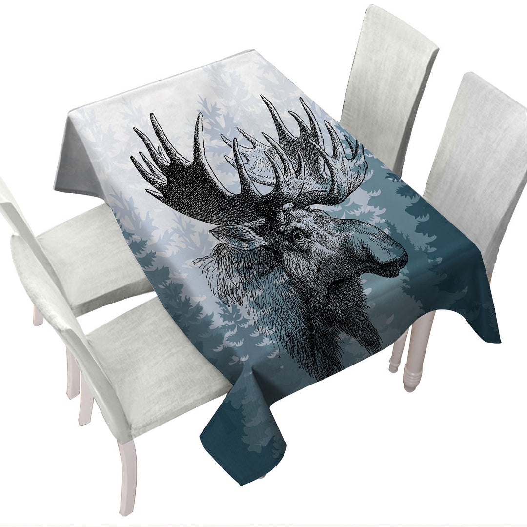Custom table cloth with Moose Drawing