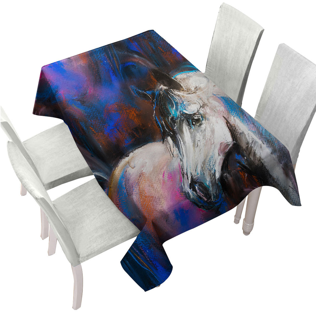 Custom table cloth with Multi colored Painted Horse