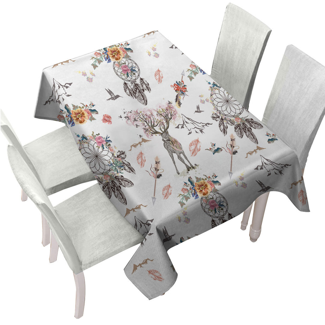 Custom table cloth with North American Floral Dream Catchers and Deer