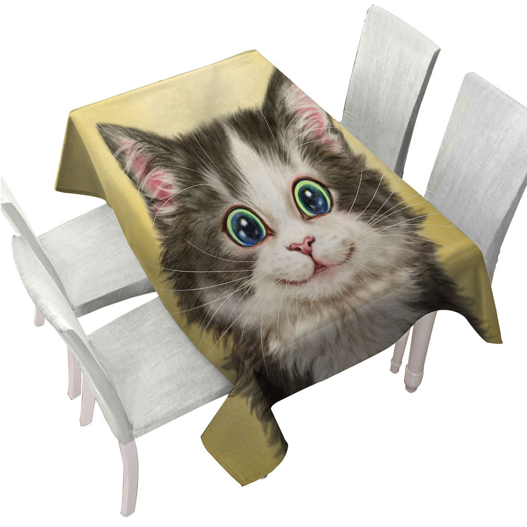 Custom table cloth with Painted Cats Cute Happy Smiling Kitty Cat