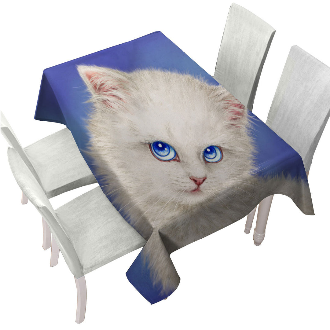 Custom tablecloths with Beautiful Blue Sapphire Eyes Kitty Cat