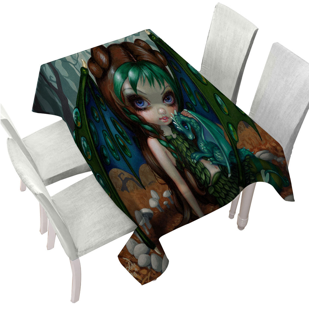 Custom tablecloths with Beautiful Dragon Fairy and Her Ivy Dragonling