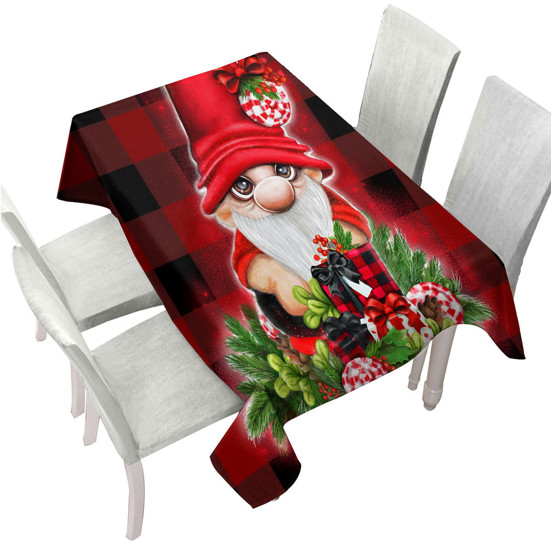 Custom tablecloths with Christmas Plaid Cutie Gnome