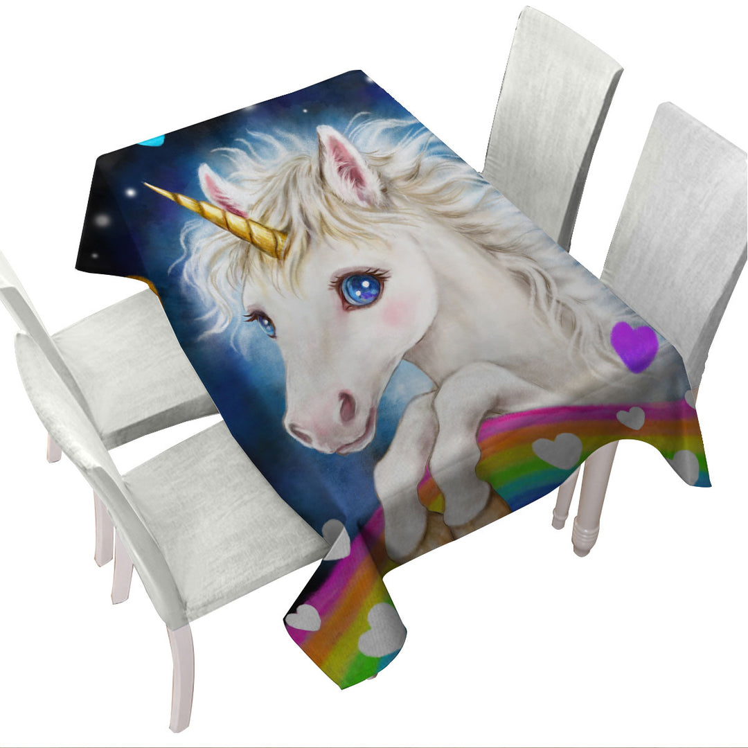 Custom tablecloths with Colorful Lovely Unicorn Rainbow and Hearts