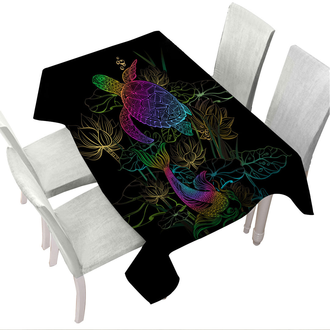 Custom tablecloths with Colorful Oriental Turtle and Koi Fish