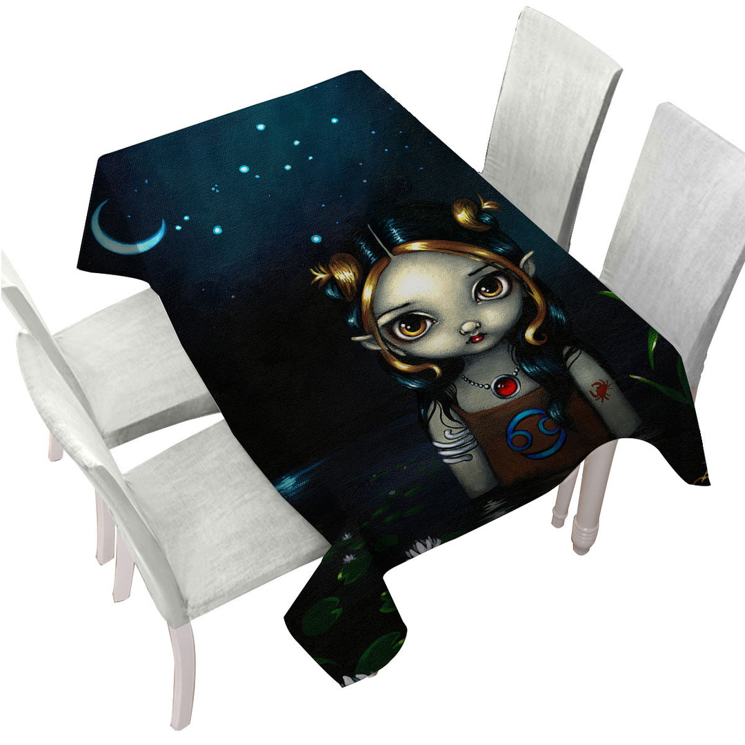 Custom tablecloths with Cool Zodiac Art Cancer Night Girl