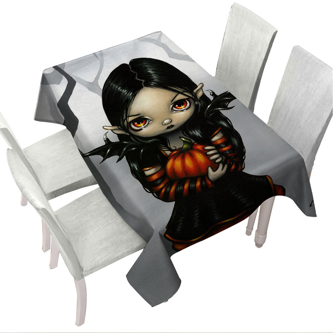 Custom tablecloths with Cute Halloween Design Goth Fairy Pumpkin Pixie