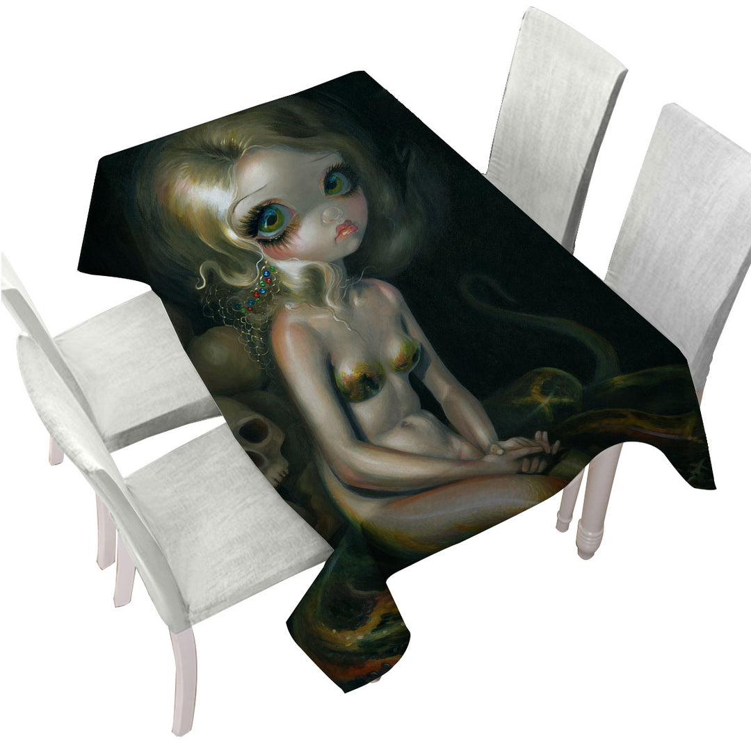 Custom tablecloths with Dark Mythological Art Lamia and Skulls