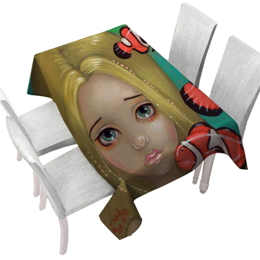 Custom tablecloths with Faces of Faery _8 Girl and Clownfish