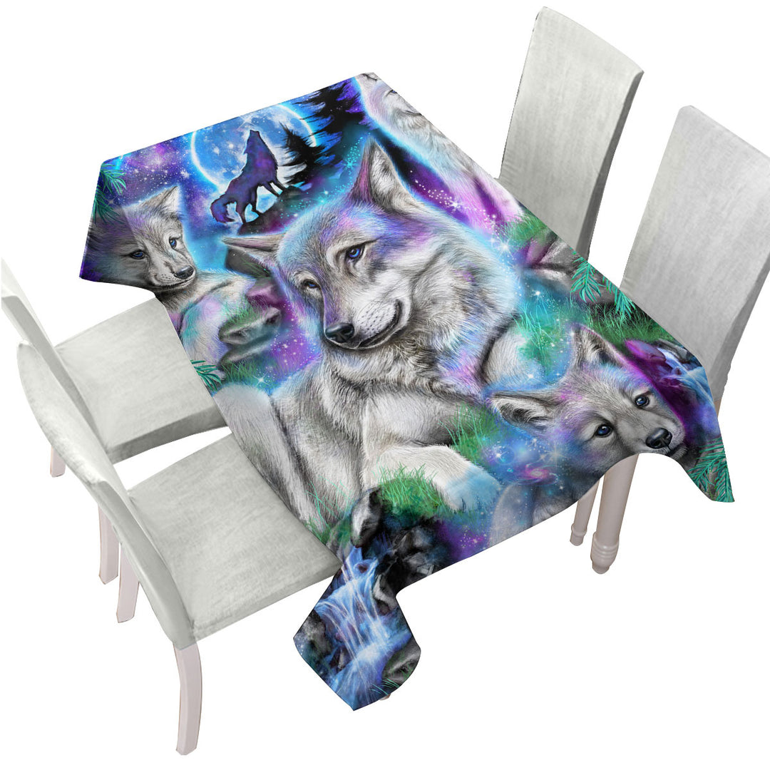 Custom tablecloths with Forest Animals Art Daydream Galaxy Wolves