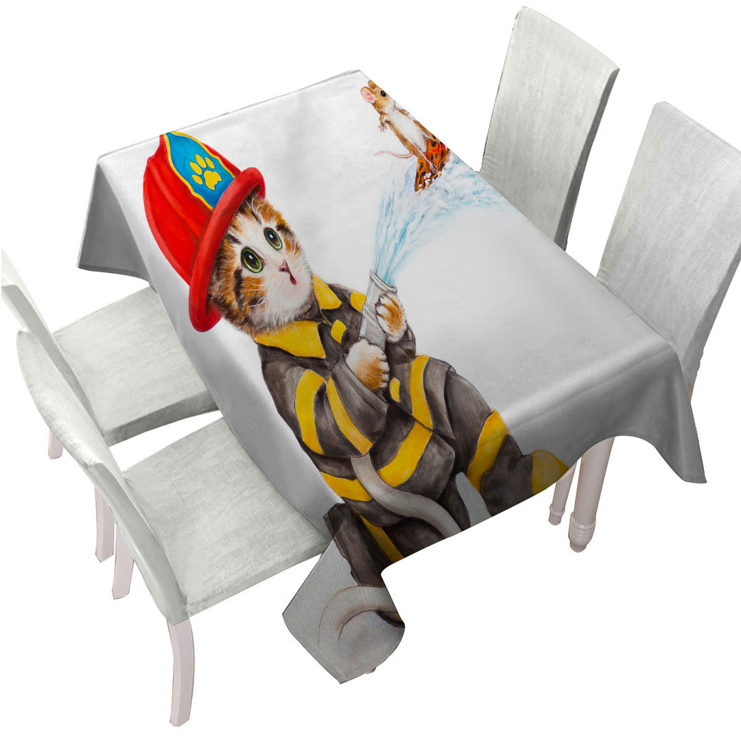 Custom tablecloths with Funny Cats Cute Fire Fighter Kitten