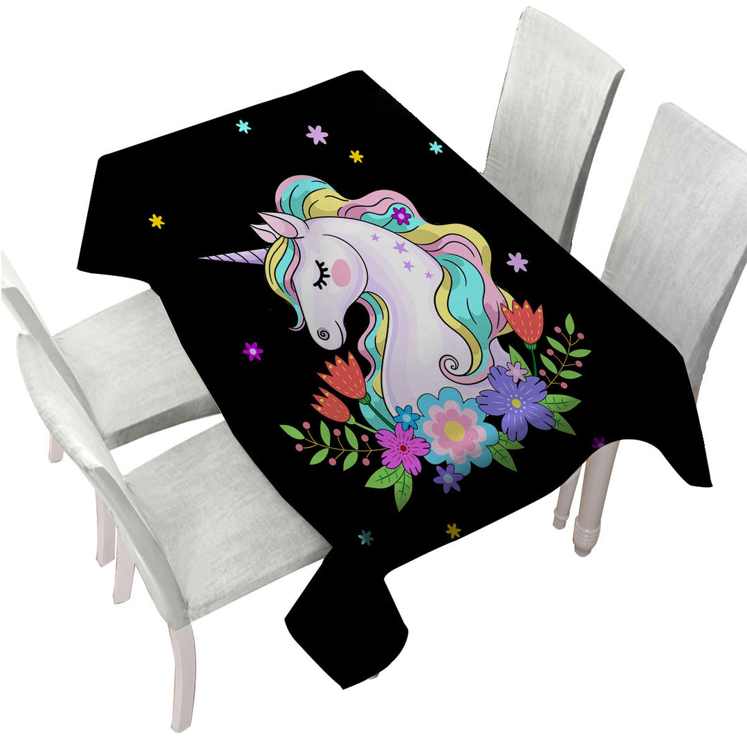 Custom tablecloths with Girlish Flowers and Unicorn