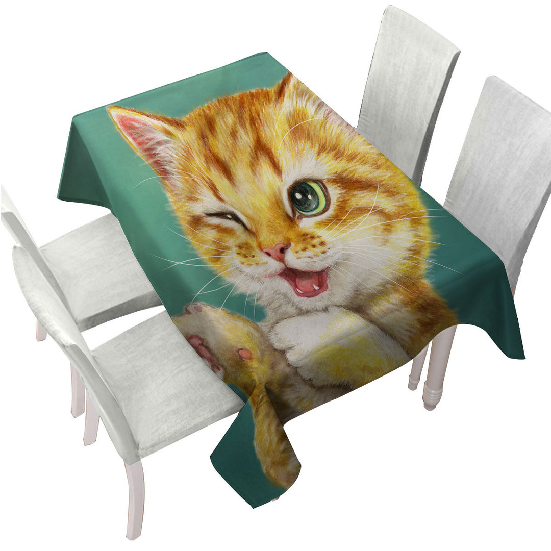 Custom tablecloths with Gotcha Winking Cool Cat Ginger Kitten