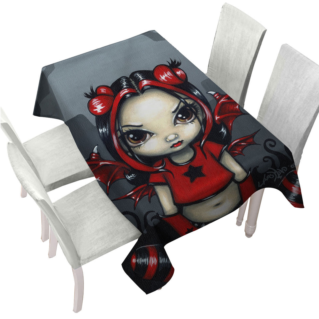 Custom tablecloths with Gothling Punk Red Black Goth Fairy in a Cemetery