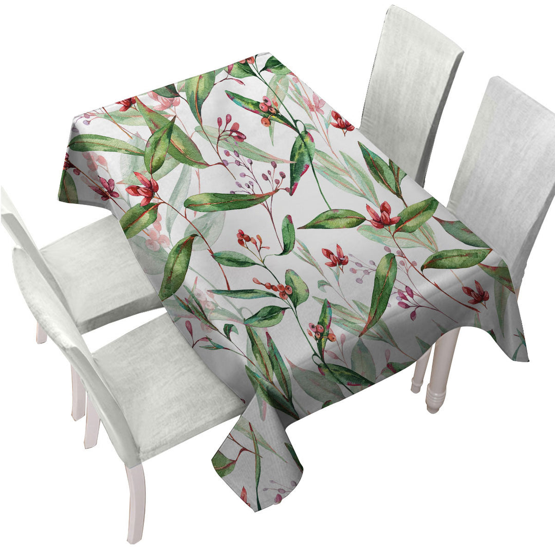 Custom tablecloths with Green Leaves and Berries