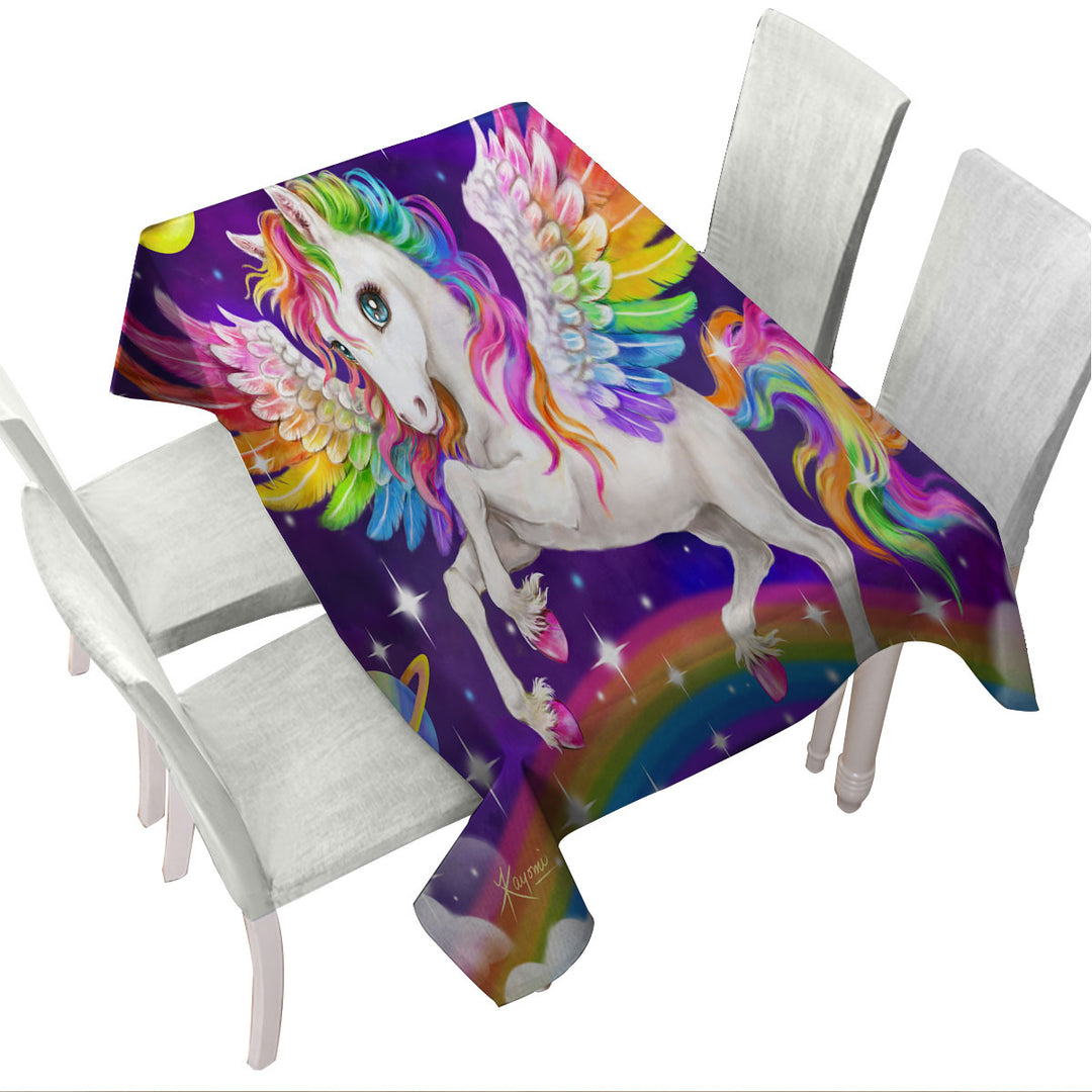 Custom tablecloths with Magical Galaxy Space Colorful Rainbow Pegasus