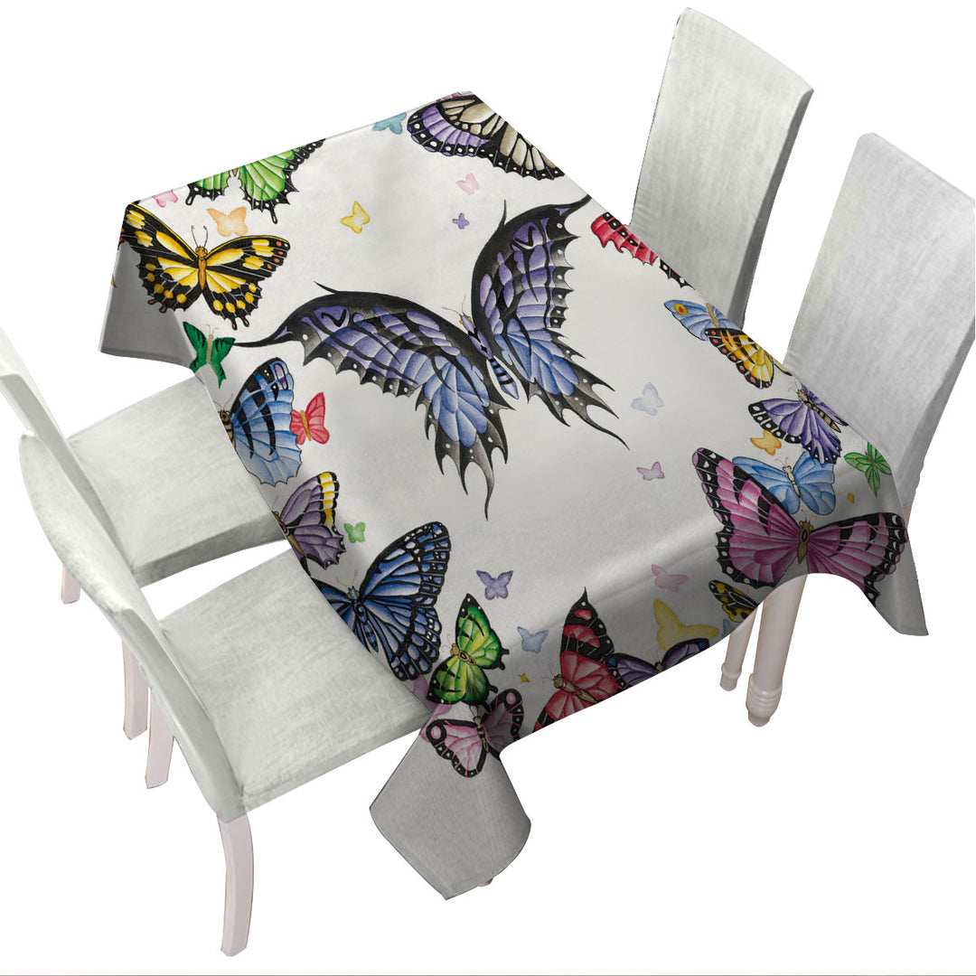 Custom tablecloths with Multi Colored Dark Ring of Butterflies
