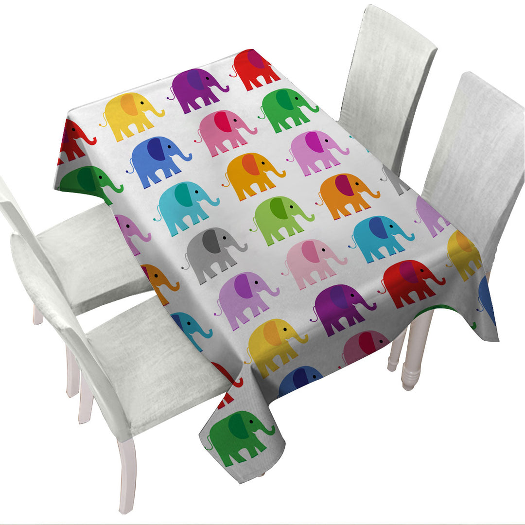 Custom tablecloths with Multi Colored Elephant Pattern