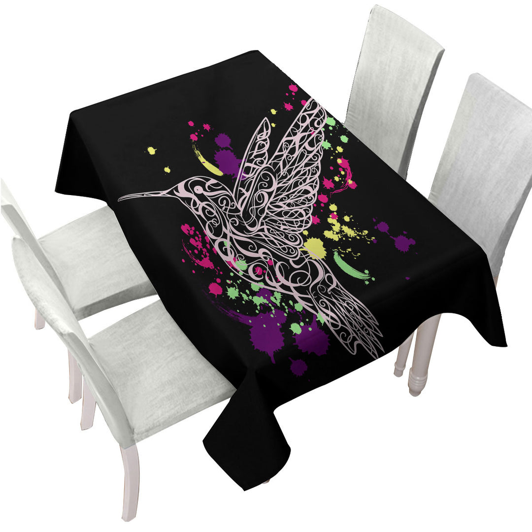 Custom tablecloths with Multi Colored Splashes and Pinkish Hummingbird