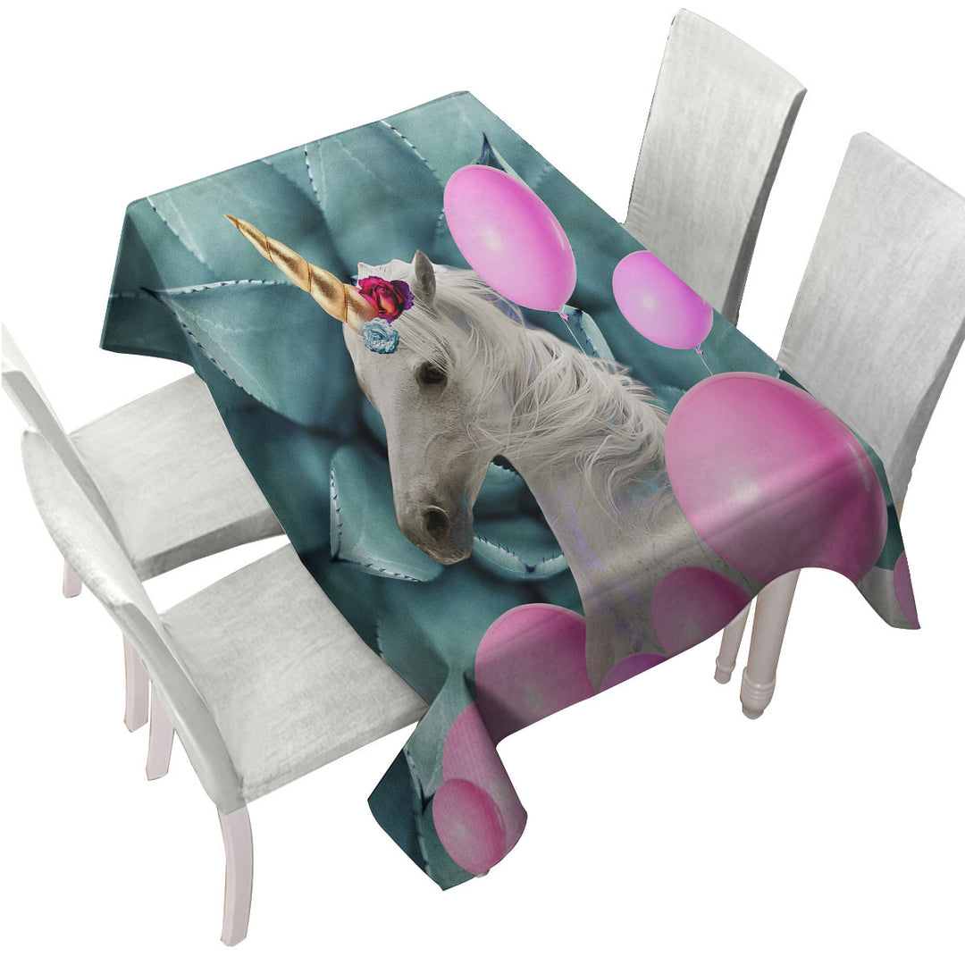 Custom tablecloths with Pink Balloons and Unicorn