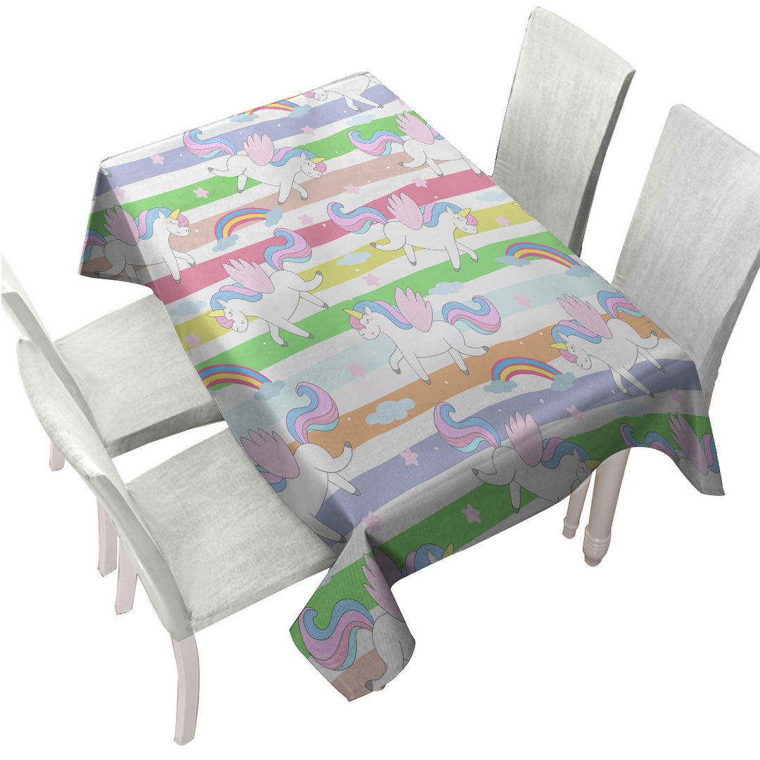 Custom tablecloths with Stripes and Rainbow Unicorn Pattern