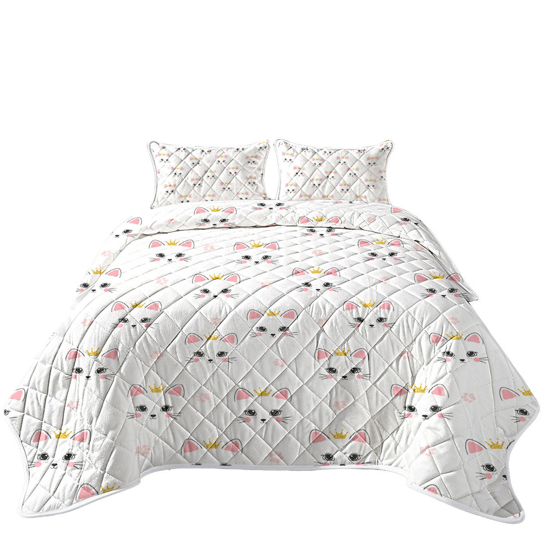 Cute Adorable Cat Princess and Paw Pattern Coverlet