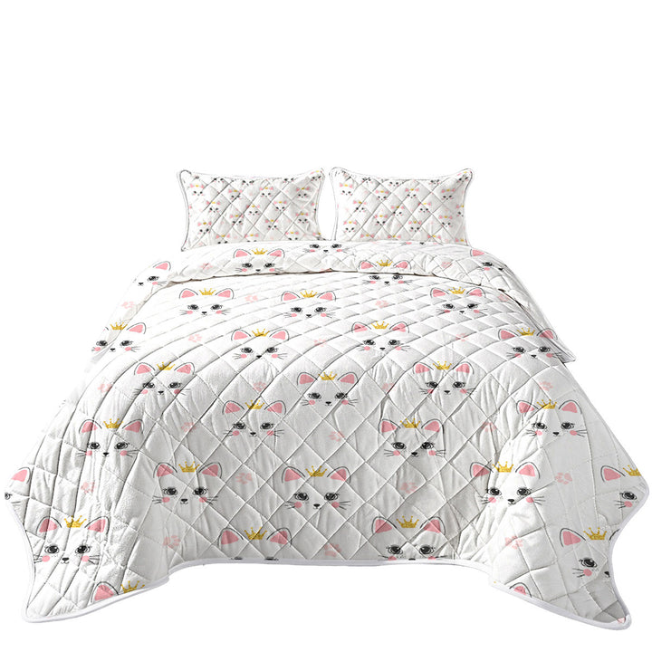 Cute Adorable Cat Princess and Paw Pattern Coverlet