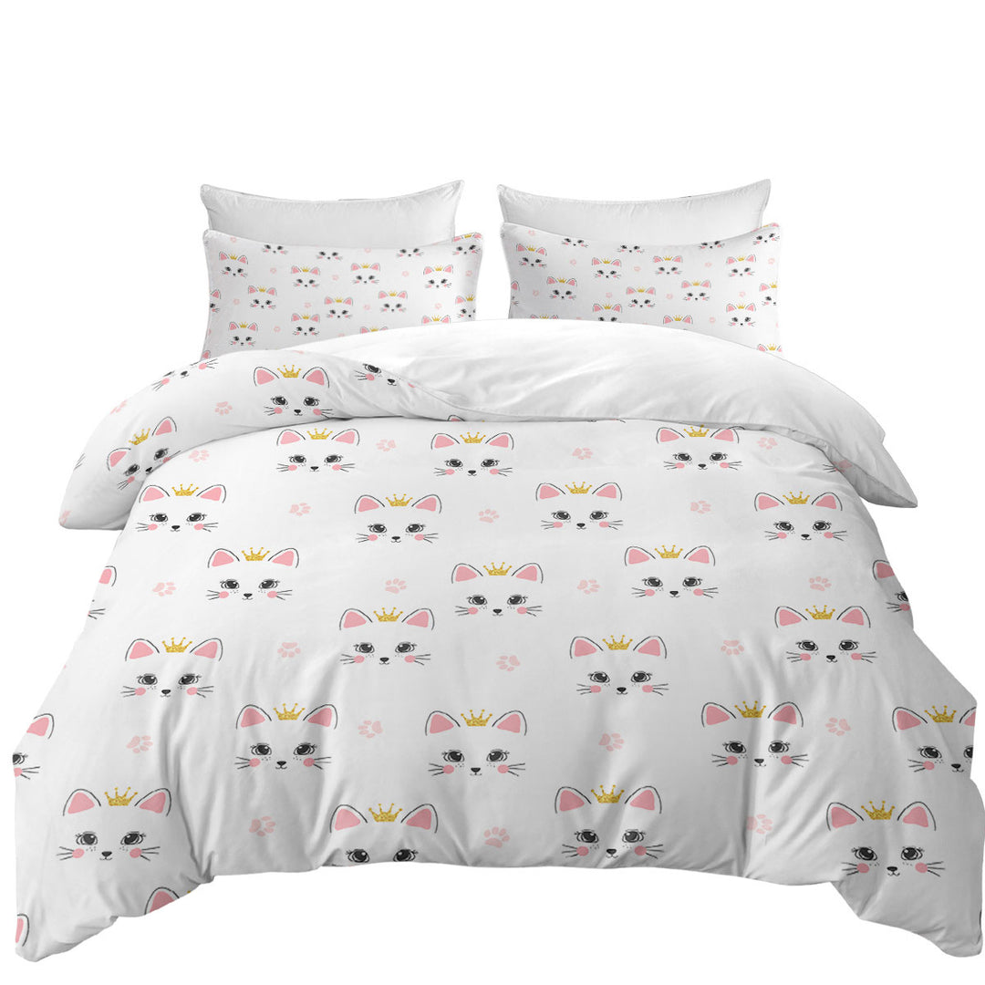 Cute Adorable Cat Princess and Paw Pattern Duvet Cover