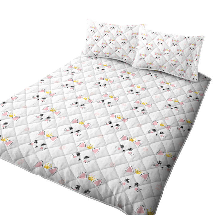 Cute Adorable Cat Princess and Paw Pattern Quilts