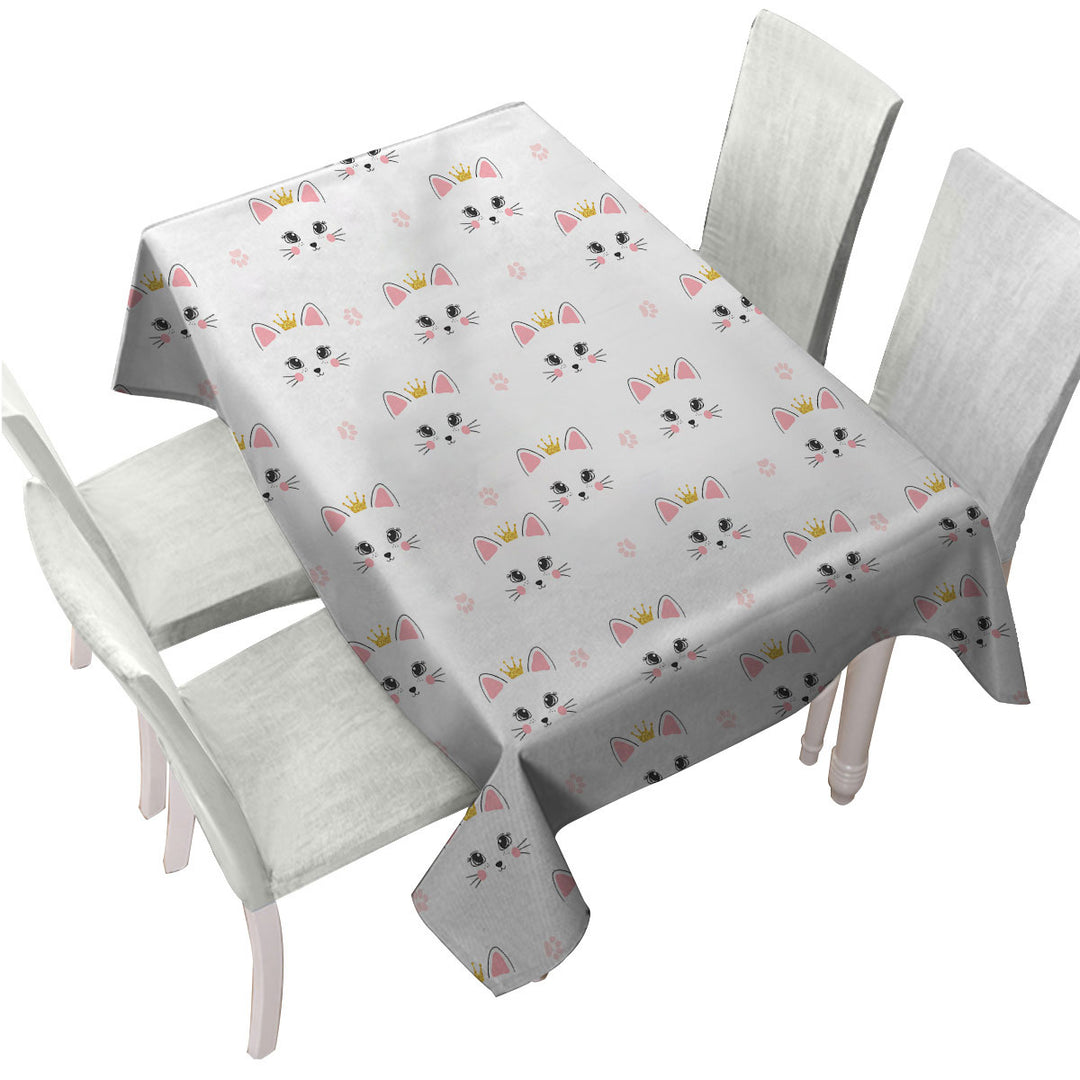Cute Adorable Cat Princess and Paw Pattern Tablecloth