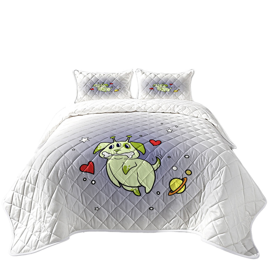 Cute Alien Dog in Space Coverlet
