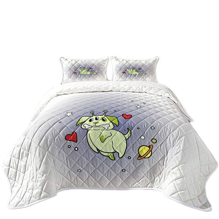 Cute Alien Dog in Space Coverlet