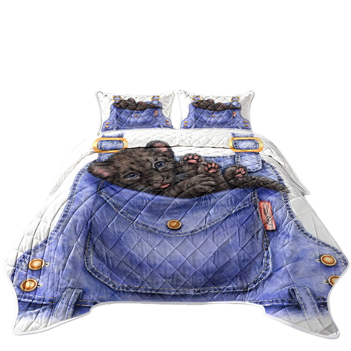Cute Animal Art Black Panther Cub in a Pocket Coverlets