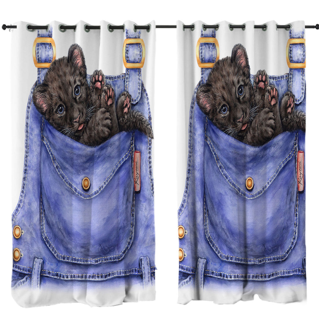 Cute Animal Art Black Panther Cub in a Pocket Curtains