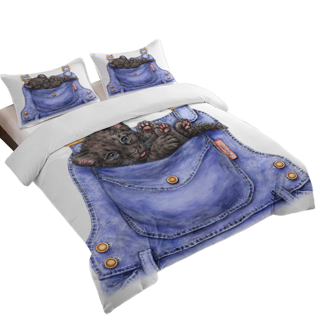 Cute Animal Art Black Panther Cub in a Pocket Duvet Cover